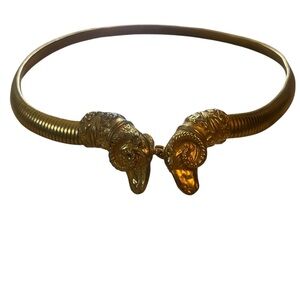 Vintage Gold Stretch Metal Chain Rams Heads Statement Belt